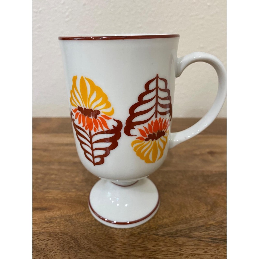 Holt Howard Pedestal Mug Cup MCM French‎ Marigold Pattern 1960s Brown Orange